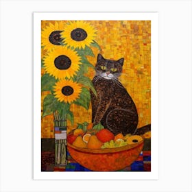 Sunflower With A Cat1 Art Nouveau Klimt Style Art Print