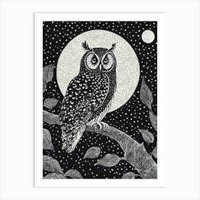 An Owl Perched Silently In The Moonlit Night 1 Art Print