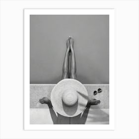 Woman In Swimming Pool Black And White Art Print