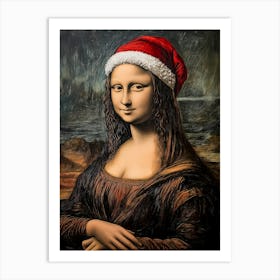 Mona Lisa In Santa Hat Art Print