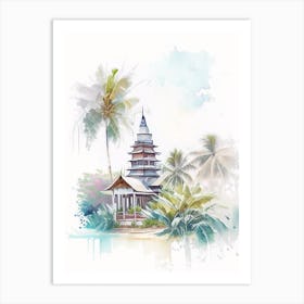 Canggu Indonesia Watercolour Pastel Tropical Destination Art Print