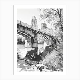 Congress Avenue Bridge Austin Texas Black And White Drawing 2 Art Print