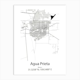 Agua Prieta,Mexico Minimalist Map Art Print