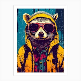 Raccoon Wearing Yellow Jacket Pop Art Print