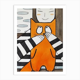 Orange Cat and girl Art Print