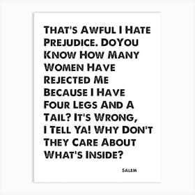 Sabrina The Teenage Witch, Salem, Quote, I Hate Prejudice, Wall Art, Wall Print, Art Print