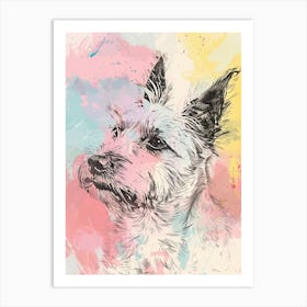 Terrier Dog Pastel Line Watercolour Illustration  2 Art Print
