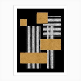 Square Lines Modern Graphic Abstract Geometric Composition - Black Gold Art Print