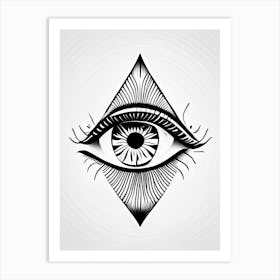 Awareness, Symbol, Third Eye Simple Black & White Illustration 5 Art Print