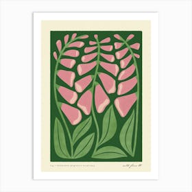 Foxglove Modern-Retro Pink and Green Wild Flower Art Print Art Print