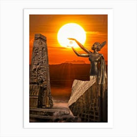 A Digital Painting Capturing The Merging Of Different Eras A Monumental Statue Of A Woman Holding T 2 1 Art Print