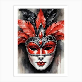 A Woman In A Carnival Mask, Red And Black (18) Art Print