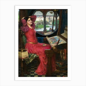 I am Half Sick of Shadows Said the Lady of Shalott - John William Waterhouse Remastered High Definition Lady of the Lake in Red Dress by the Window in a Sewing Room - Waterhouse's Dreamy Mythological Pagan Witchy Arthurian Legend Art Print