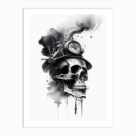 Skull With Watercolor Effects 1 Stream Punk Art Print