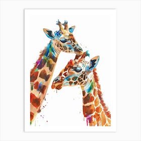Giraffe & Calf Water Colour Style 3 Art Print