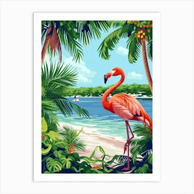 Greater Flamingo Celestun Yucatan Mexico Tropical Illustration 1 Art Print