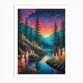 Candles In The Forest Art Print