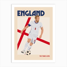 England World Cup Football Retro Illustration Art Print