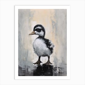 Grey Gouache Portrait Of A Duckling 1 Art Print