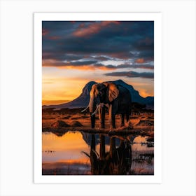 Sunset Elephant In Kenya Art Print