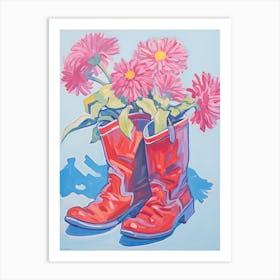 A Painting Of Cowboy Boots With Purple Lilac Flowers, Fauvist Style, Still Life 2 Art Print