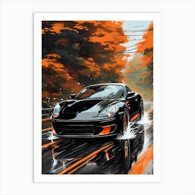 Car Driving In The Rain Art Print