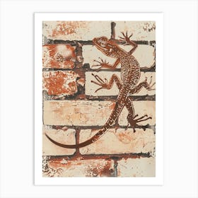 Iguana On A Brick Wall Block Print 2 Art Print