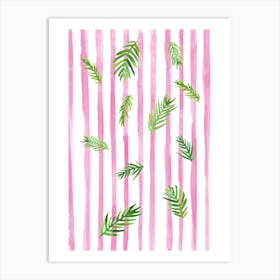 Pink Stripes And Palms Art Print
