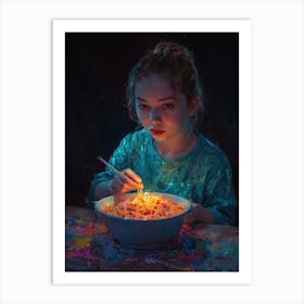 Girl Eats Spaghetti Art Print