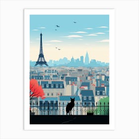 Paris, France Skyline With A Cat 2 Art Print