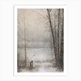 Vintage Winter Animal Painting Gray Wolf 2 Art Print