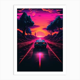 Retro Car In The Sunset Art Print