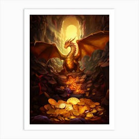 Golden Dragon In A Cave Art Print