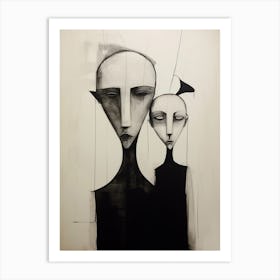 Geometric Black & White Face Drawing Munch Inspired 3 Art Print