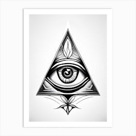 Mysticism, Symbol, Third Eye Simple Black & White Illustration 3 Art Print