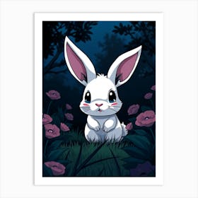 White Cartoon Rabbit In Forest - Diverse Art Illustration 63 Art Print