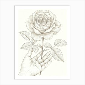 Rose In A Hand Line Drawing 2 Art Print