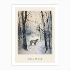 Winter Watercolour Gray Wolf 4 Poster Art Print