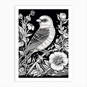 B&W Bird Linocut American Goldfinch 2 Art Print
