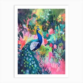 Peacock Pink & Blue Brushstroke Art Print