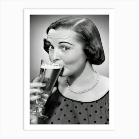 Woman Drinking Beer Portrait Art Print