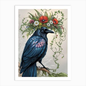 Crow With Flower Crown 2 Art Print