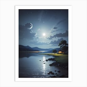 Moonlight Over Lake Art Print