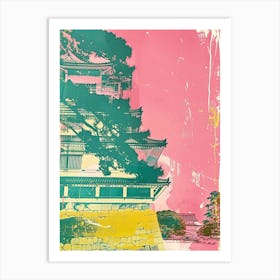 Japanese Traditional Castle Pink Silkscreen 2 Art Print