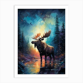 Moose In The Water Art Print