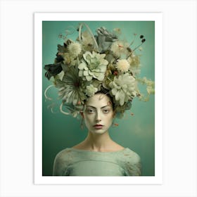 Portrait Of A Woman With Flowers On Her Head Art Print