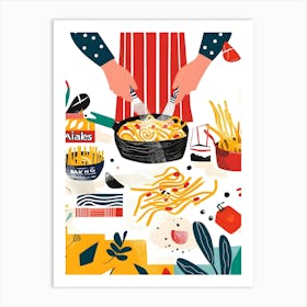 Illustration Of A Woman Cooking Pasta Art Print