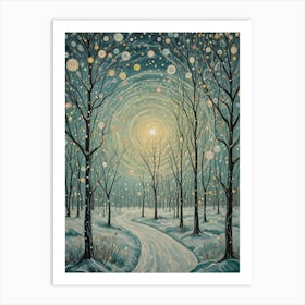 Snowy Forest Lights no1 Art Print