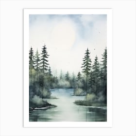 Watercolour Of Great Bear Rainforest   British Columbia Canada 2 Art Print