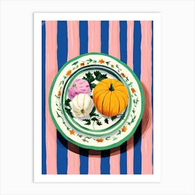 A Plate Of Pumpkins, Autumn Food Illustration Top View 24 Art Print